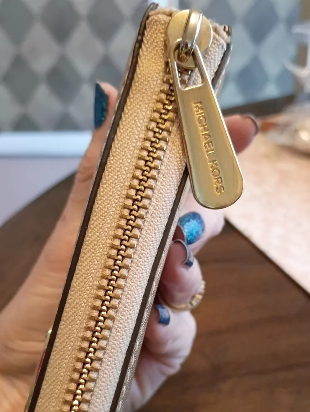 Michael Kors Gold Saffiano Zip Wallet